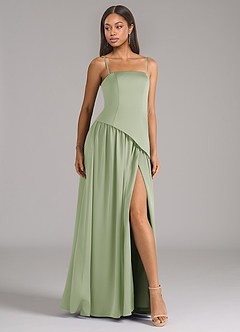 Azazie Adeline Robes de demoiselle d'honneur Robe Trapèze Convertible en Satin extensible Sans bretelle Vert Sauge image6