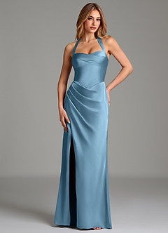 Azazie Serenity Brautjungfernkleider Meerjungfrau-Linie Herzausschnitt Stretch-Satin Kleid Stahlblau image1