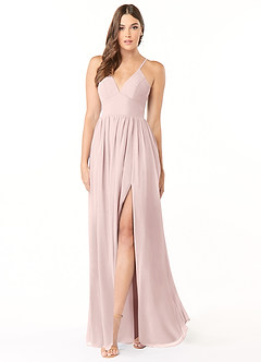 Azazie Aaida Bridesmaid Dresses Blushing Pink A-Line Corset Chiffon Dress image1