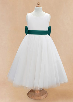 Azazie Kavi Flower Girl Dresses Ivory Peacock A-Line Bow Matte Satin Dress image7