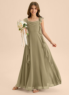 Azazie Carmin Junior Abito A-Line in Chiffon Increspato Verde Muschio image5