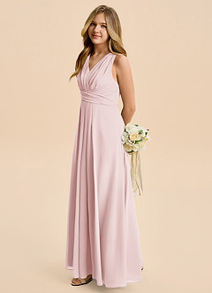 Azazie Kirsten Junior Linia A Pofałdowany Szyfon Długość podłogi Młodsza druhna Sukienka image5