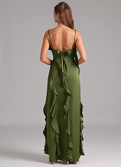 Azazie Malia Bridesmaid Dresses Olive A-Line Side Slit Stretch Satin Dress image6