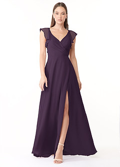 Azazie Yoko Bridesmaid Dresses Plum A-Line Ruched Chiffon Dress image1