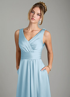 Azazie Karina Bridesmaid Dresses Sky Blue A-Line Pleated Stretch Satin Dress image7