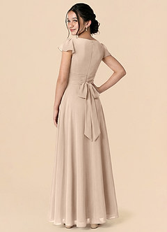Azazie Payton Junior Taupe A-Line Bow Chiffon Dress image2