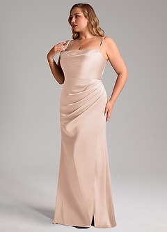 Azazie Leonis Bridesmaid Dresses Blushing Pink Mermaid Pleated Stretch Satin Convertible Dress image13