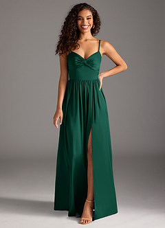 Azazie Zeya Bridesmaid Dresses Emerald A-Line Pleated Stretch Satin Dress image8
