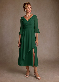 Azazie Aerynne Klänningar till brudens mor Klä A-Line i Chiffong Plisserad Mörkgrön image4