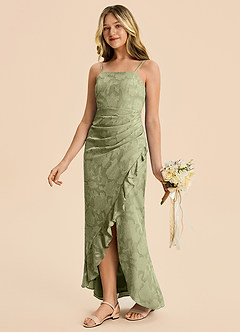 Azazie Buzzy Junior Pistachio Sheath Pleated Chiffon Dress image5
