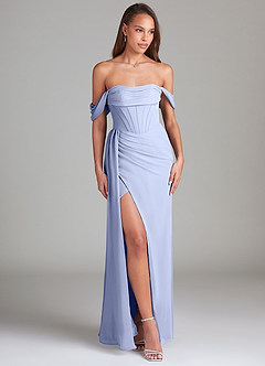 Azazie Amyra Bridesmaid Dresses Ice Sheath Off the Shoulder Chiffon Convertible Dress image4
