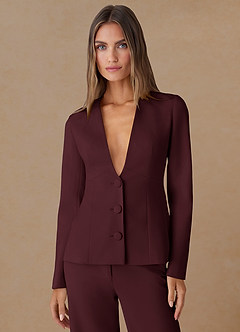 front Elara Cabernet Blazer tailleur à tissage raffiné