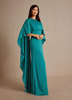 Azazie Eli Abiti per la Madre della Sposa Abito Tubino in Raso Elasticizzato Scollo a barca Verde Acqua image8