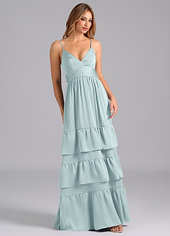 Azazie Nathalia Bridesmaid Dresses Mist A-Line Pleated Stretch Satin Dress image1