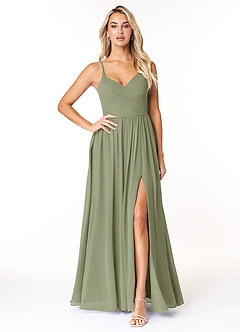 Azazie Dominic Abiti da Damigella Abito A-Line in Chiffon con Scollo a V a Pieghe Pistacchio image1