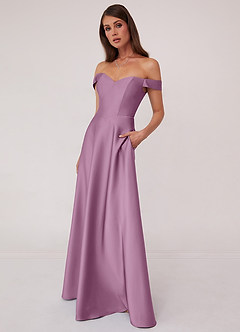 Barbie ♥ Azazie Bridesmaid Dresses Wisteria A-Line Off the Shoulder Stretch Satin Convertible Dress image4