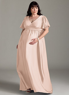 Azazie Verna Maternity Bridesmaid Dresses A-Line Ruched Stretch Satin Floor-Length Dress image9