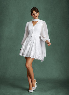 Azazie Dionne Wedding Dresses Diamond White A-Line Lace Dress image3