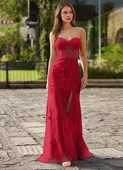 Lacefloral Vermelho Vestido de baile de cetim tipo seda image3