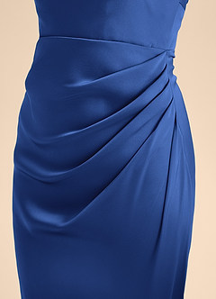Azazie Renna Junior Vestido de Azul Real de Satén Elástico de Corte En A con Plisado image7