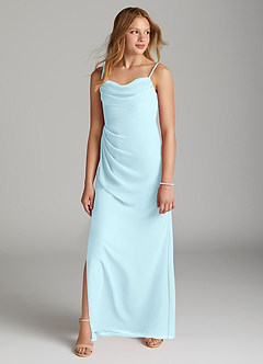 Azazie Mai Junior Cloud Blue Sheath Pleated Chiffon Dress image3