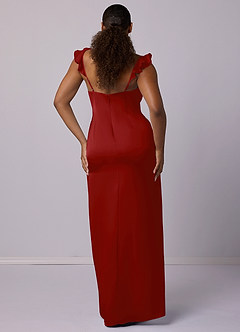 Barbie ♥ Azazie Bridesmaid Dresses Pomegranate Sheath Stretch Satin Dress image7