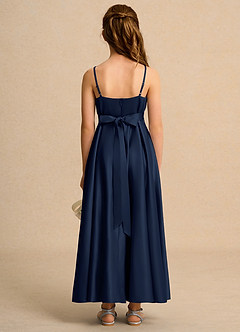 Azazie Pebbles Junior Formal vestidos de niña de las flores Vestido de Azul Marino Oscuro de Satin Mate de Corte En A con Plisado image3