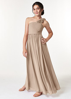 Azazie Flower Junior A라인 주름진 쉬폰 플로어 길이 주니어 신부 들러리 드레스 image5