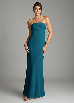 Azazie Saylor Brautjungfernkleider Meerjungfrau-Linie Schulterfrei Chiffon Kleid Tintenblau image3