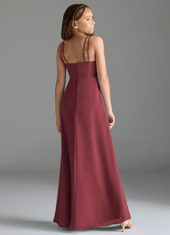 Azazie Leo Junior Abito Sirena in Chiffon Plissettato Merlot image5