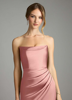 Azazie Leonis Bridesmaid Dresses Rosette Mermaid Pleated Stretch Satin Convertible Dress image4