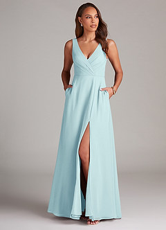 Azazie Nelly Bridesmaid Dresses Sea Glass A-Line Pleated Chiffon Dress image2