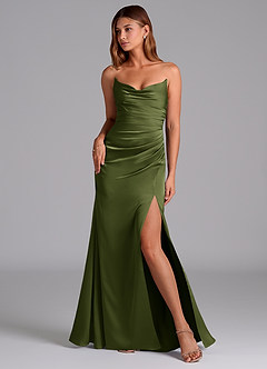 Azazie Claudelle Suknie dla druhen Syrena Bez ramiączek Satyna elastyczna Do ziemi Sukienka image1