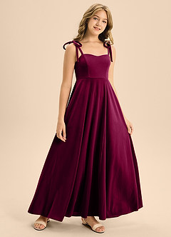 Azazie Rosey Junior Brick Red A-Line Sweetheart Neckline Velvet Dress image6