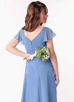 Azazie Omari Steel Blue A-Line Ruched Chiffon Dress image3