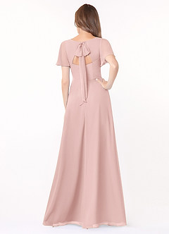 Azazie Kimber Robes de demoiselle d'honneur Robe Trapèze en Mousseline de soie Manches à volants Rose Poudré image5