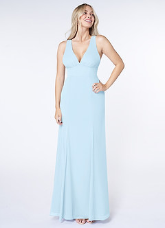 Azazie Christiana Bridesmaid Dresses Sky Blue A-Line V-Neck Pleated Chiffon Dress image1