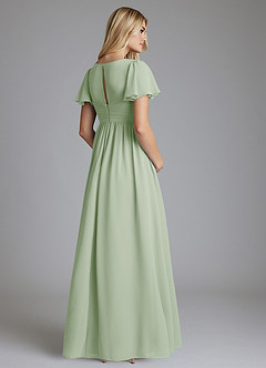 Azazie Verna vestidos de dama de honor de maternidad Vestido de Corte en A Cuello en V fruncido Hasta el suelo Gasa image2