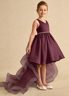 Azazie Julietta Flower Girl Dresses Cabernet Ball-Gown Convertible Tulle Dress image3