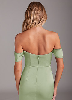 Azazie Saige 신부 들러리 드레스 인어 오프 더 숄더 스트레치 새틴 발목 길이 드레스 image7