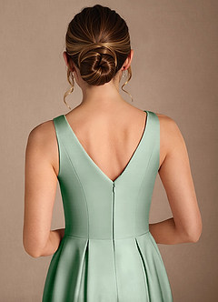 Azazie Fulton Mother of the Bride Dresses Agave A-Line Pleated Stretch Satin Dress image6