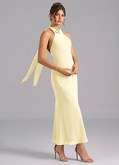 Azazie Velli Brautjungfernkleider Meerjungfrau-Linie Hoher Kragen Chiffon Kleid Zitronensorbet image3