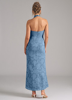 Azazie Marlissa Bridesmaid Dresses Steel Blue Sheath Pleated Floral Burnout Dress image2