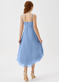 Azazie Mariam Junior Steel Blue A-Line Pleated Chiffon Dress image6