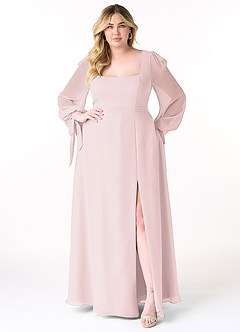 Azazie Leonia Bridesmaid Dresses Blushing Pink A-Line Long Sleeve Chiffon Dress image11