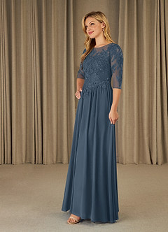 Azazie Mirielle Brudens mor kjoler A-Line Scoop Blonde Chiffon Gulv-længde Kjole image3