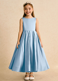 Azazie Cailee Flower Girl Dresses Powder Blue Ball-Gown Pleated Matte Satin Dress image6