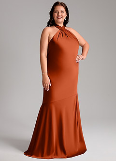 Azazie Lorena Vestidos de damas de honor Vestido de Pimenton de Satén Elástico de Corte Sirena con Plisado image10
