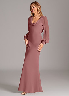 Azazie Rylina Bridesmaid Dresses Desert Rose Mermaid Long Sleeve Chiffon Dress image3