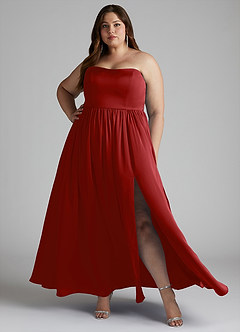 Azazie Morana Bridesmaid Dresses Pomegranate A-Line Off the Shoulder Stretch Satin Convertible Dress image11